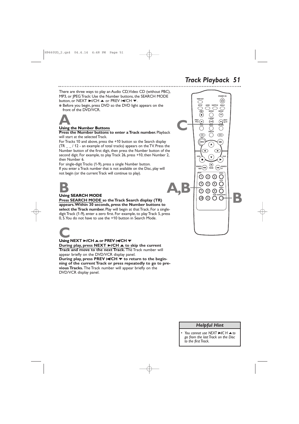 Ba,b, Track playback 5 1 | Philips Magnavox MDV540VR User Manual | Page 51 / 80