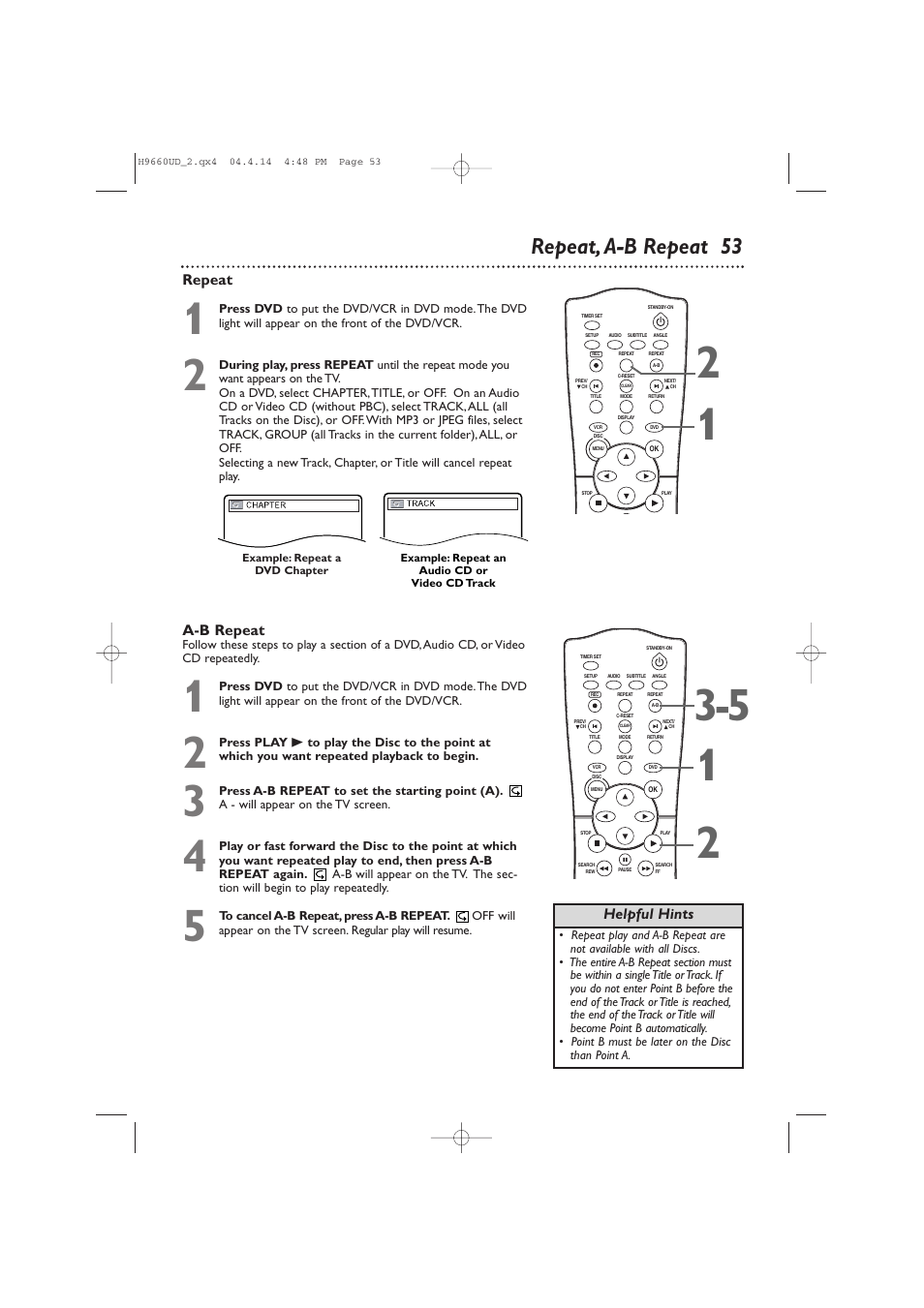 Repeat, a-b repeat 53 | Philips Magnavox MDV540VR User Manual | Page 53 / 80