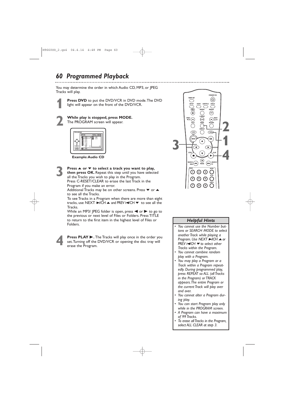 60 programmed playback | Philips Magnavox MDV540VR User Manual | Page 60 / 80