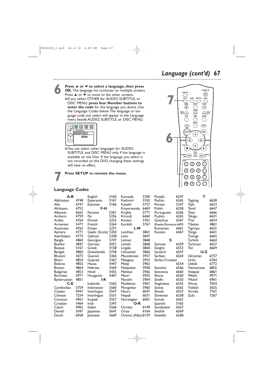 Language (cont’d) 67 | Philips Magnavox MDV540VR User Manual | Page 67 / 80