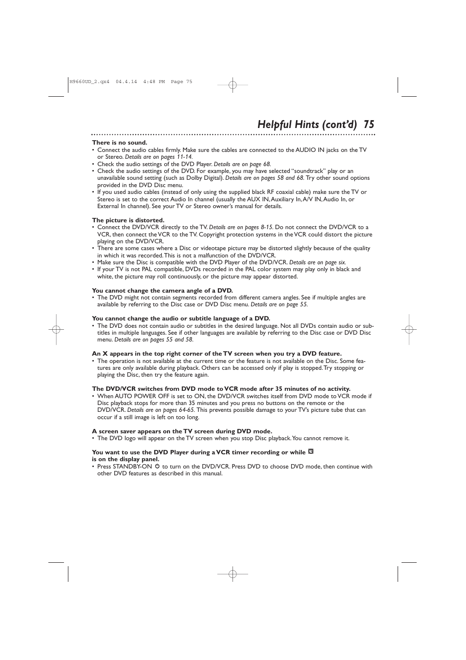 Helpful hints (cont’d) 75 | Philips Magnavox MDV540VR User Manual | Page 75 / 80