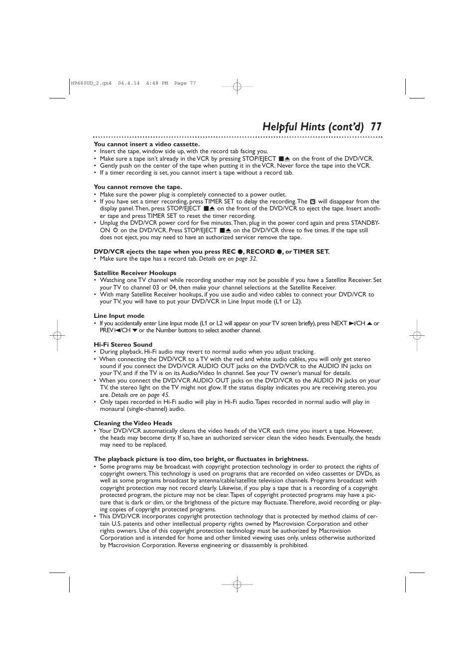 Helpful hints (cont’d) 77 | Philips Magnavox MDV540VR User Manual | Page 77 / 80