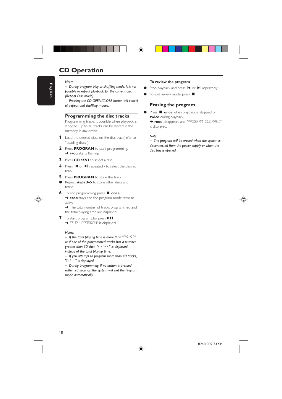 Cd operation | Philips Magnavox MAS-80 User Manual | Page 18 / 26