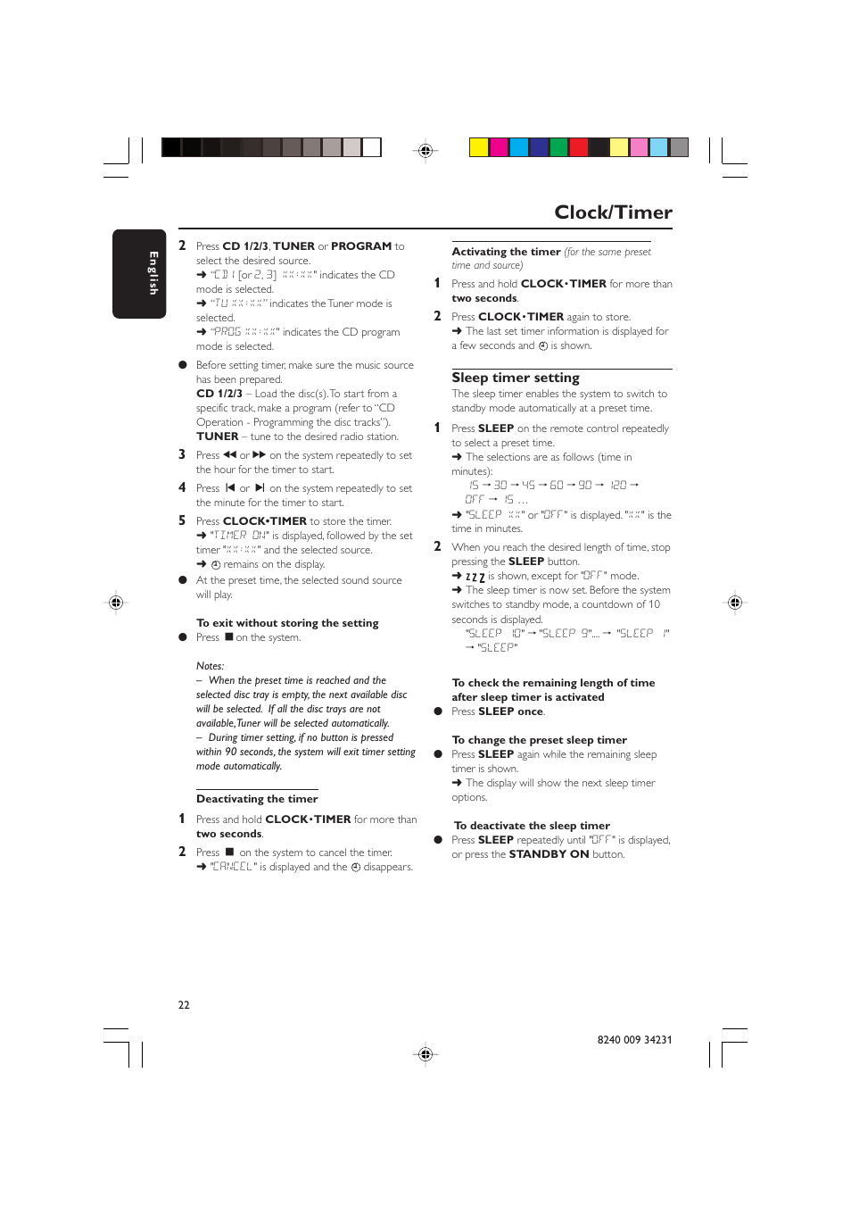 Clock/timer | Philips Magnavox MAS-80 User Manual | Page 22 / 26