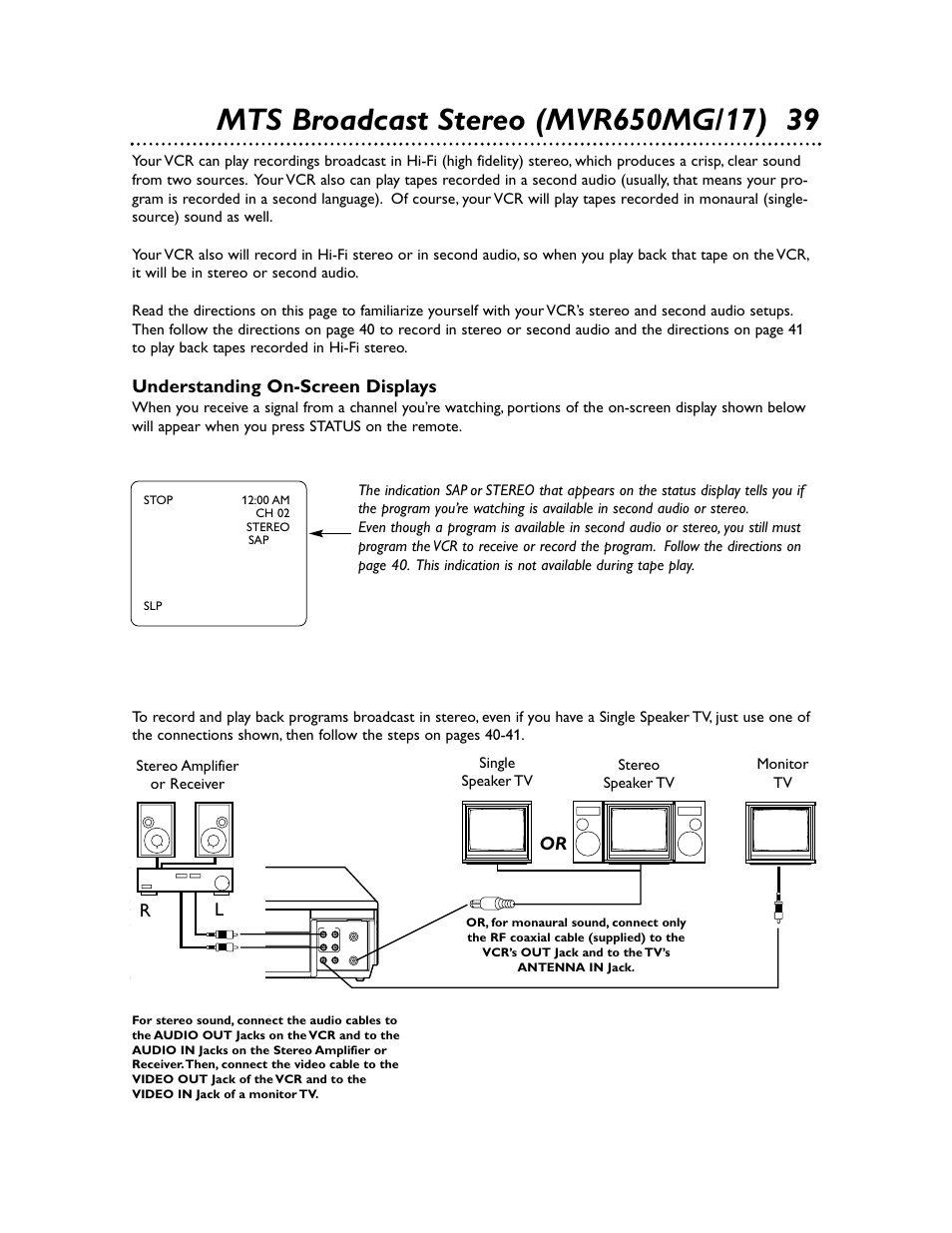 Understanding on-screen displays, Or r l | Philips Magnavox MVR650MG/17 User Manual | Page 39 / 48
