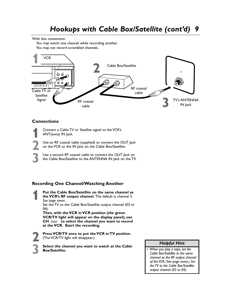 Hookups with cable box/satellite (cont’d) 9 | Philips Magnavox MVR650MG/17 User Manual | Page 9 / 48