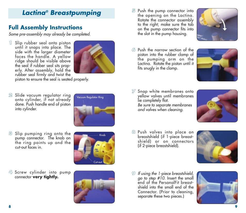 Lactina, Breastpumping, Full assembly instructions | Medela Classic Breastpump User Manual | Page 6 / 13