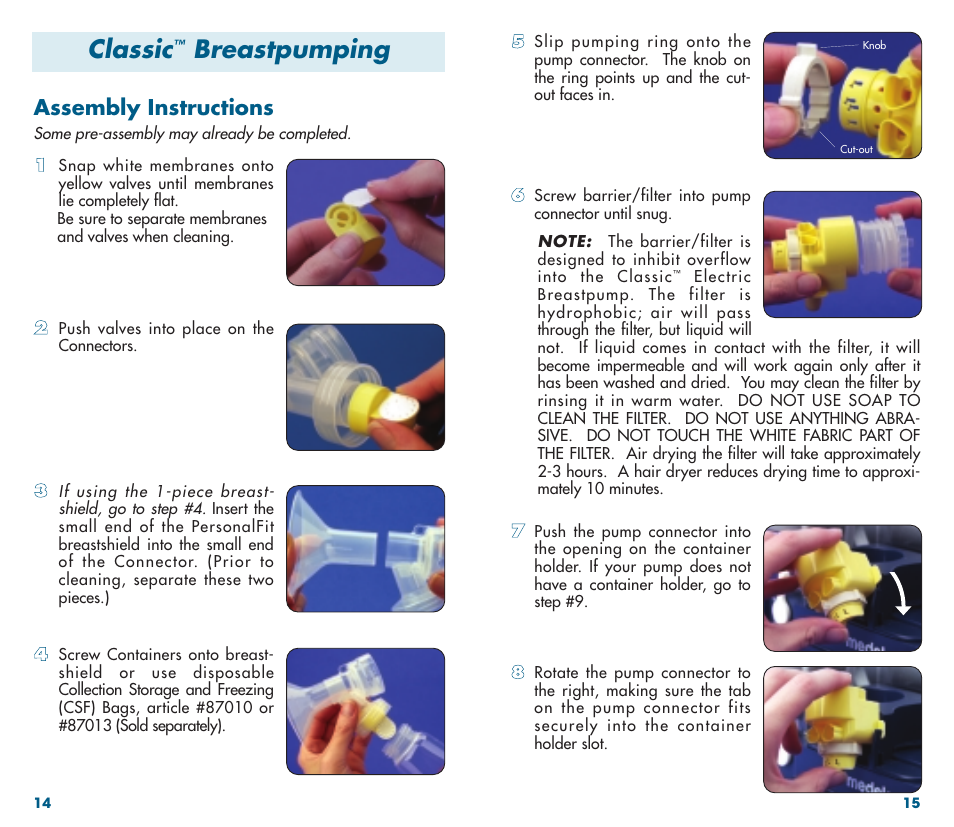 Classic, Breastpumping, Assembly instructions | Medela Classic Breastpump User Manual | Page 9 / 13