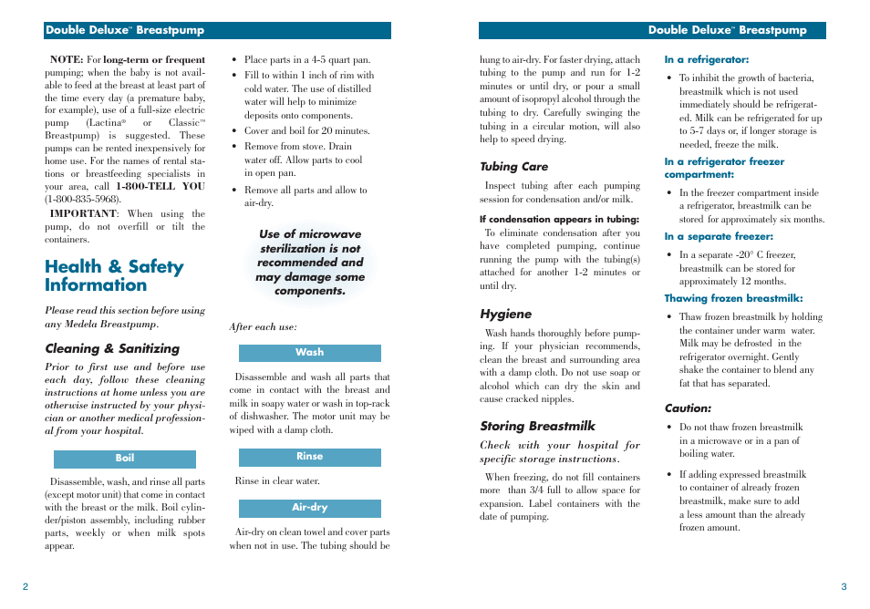 Health & safety information | Medela Double Deluxe breastpump User Manual | Page 3 / 13