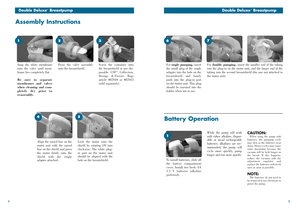 Battery operation assembly instructions | Medela Double Deluxe breastpump User Manual | Page 4 / 13