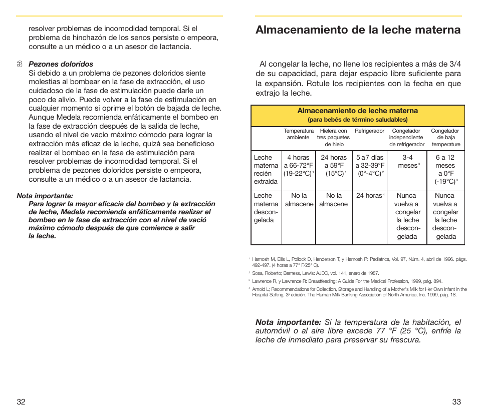 Almacenamiento de la leche materna, Almacenamiento de leche materna | Medela Symphony breastpump User Manual | Page 18 / 32