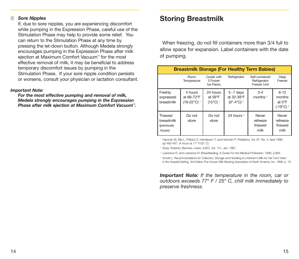 Storing breastmilk | Medela Symphony breastpump User Manual | Page 9 / 32