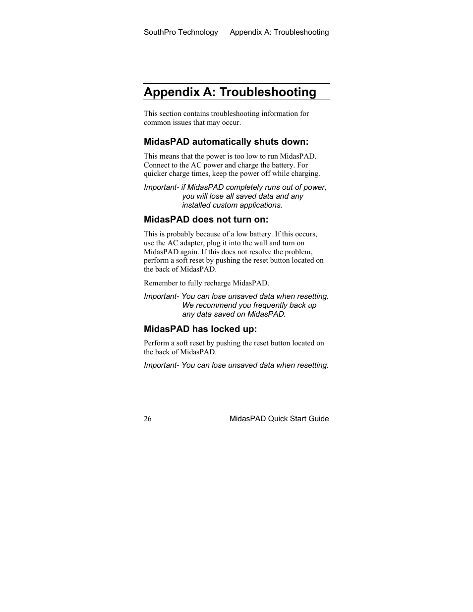 Appendix a: troubleshooting | Midas Consoles Tablet User Manual | Page 30 / 36