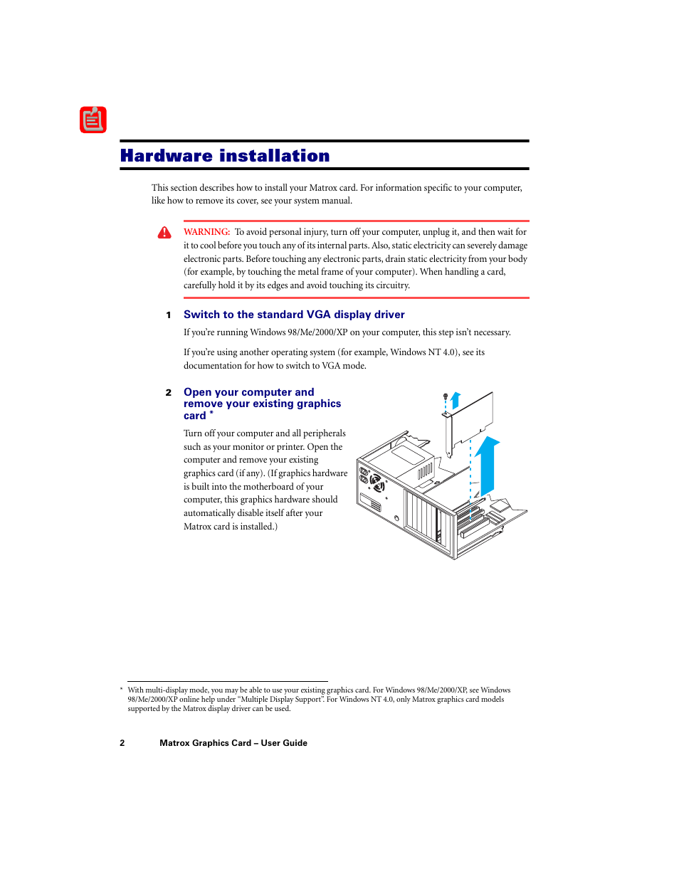 Hardware installation | Matrox Electronic Systems LE G450 User Manual | Page 2 / 67
