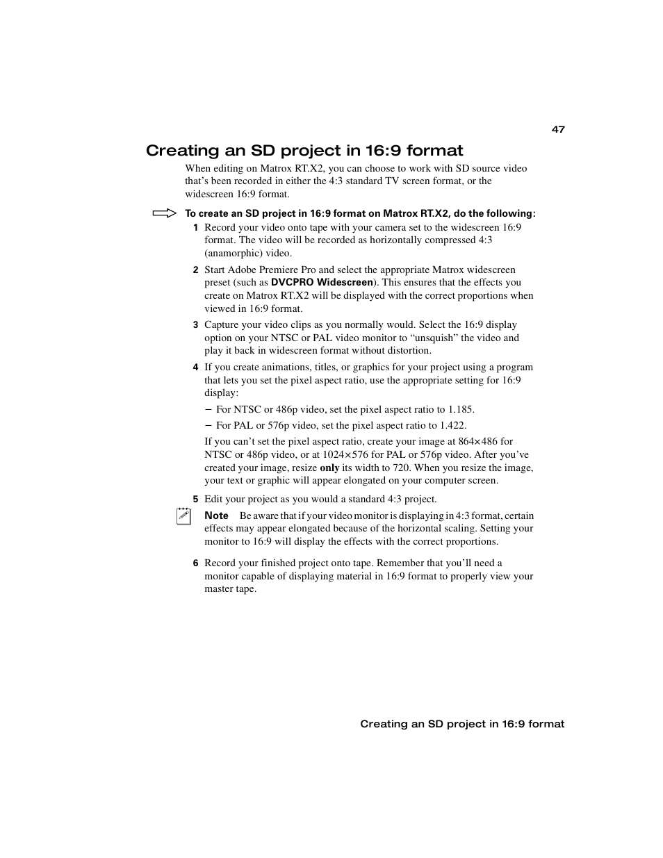 Creating an sd project in 16:9 format | Matrox Electronic Systems Matrox RT.X2 User Manual | Page 55 / 224