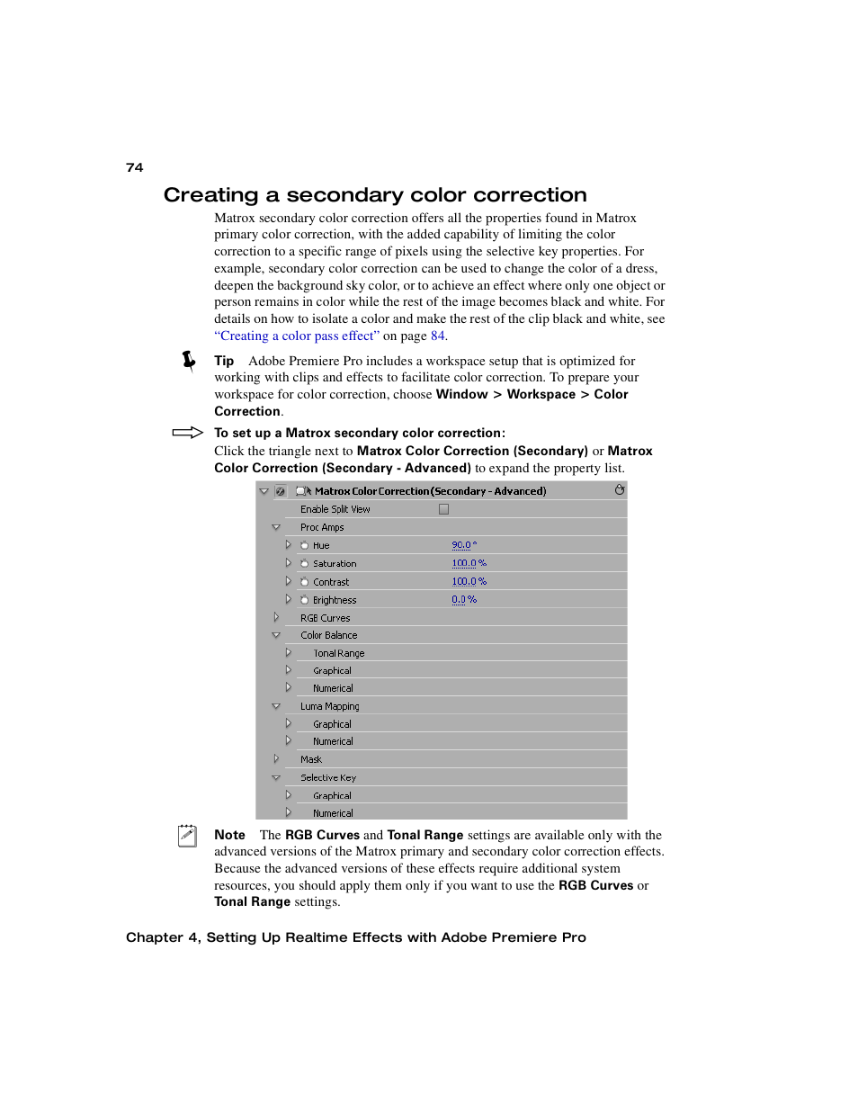 Creating a secondary color correction | Matrox Electronic Systems Matrox RT.X2 User Manual | Page 82 / 224