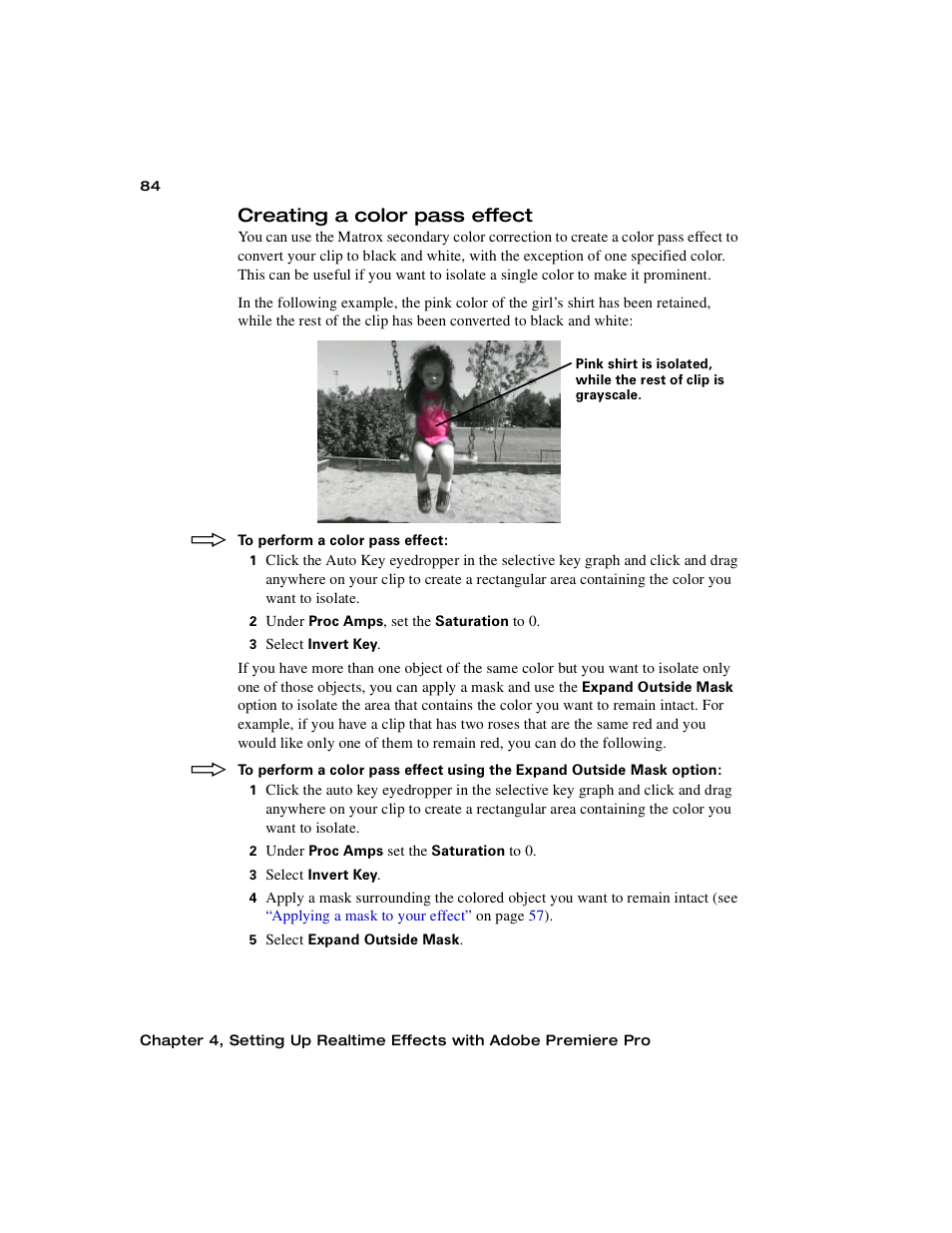 Creating a color pass effect, Creating, A color pass effect | Matrox Electronic Systems Matrox RT.X2 User Manual | Page 92 / 224