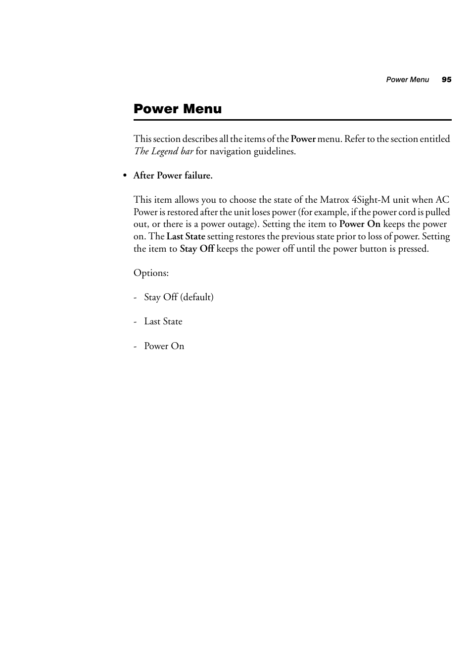 Power menu | Matrox Electronic Systems 4SIGHT-M User Manual | Page 95 / 162