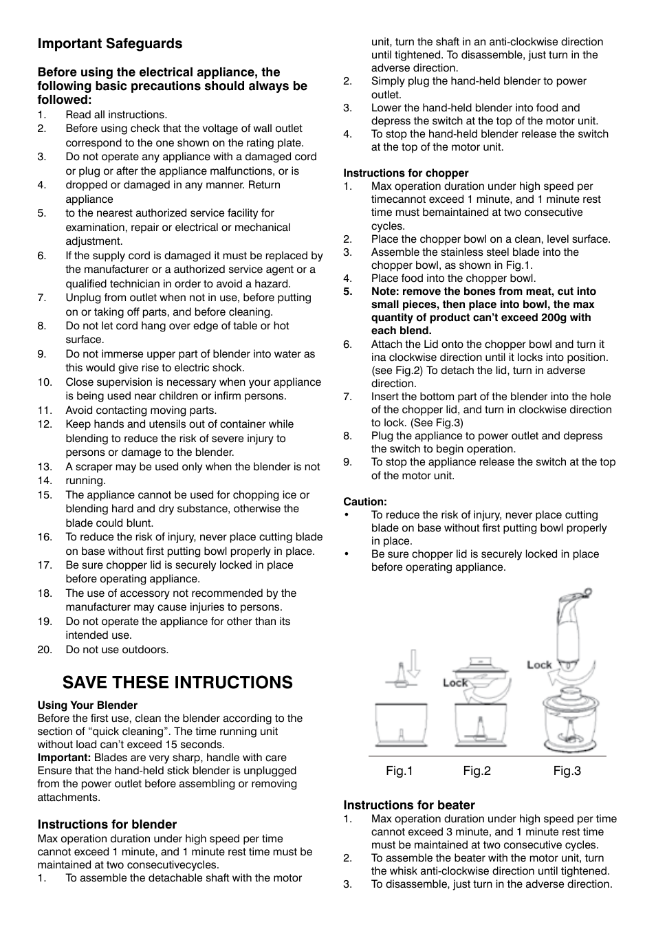 Save these intructions, Important safeguards | Mellerware 8 5 3 0 0 User Manual | Page 2 / 6