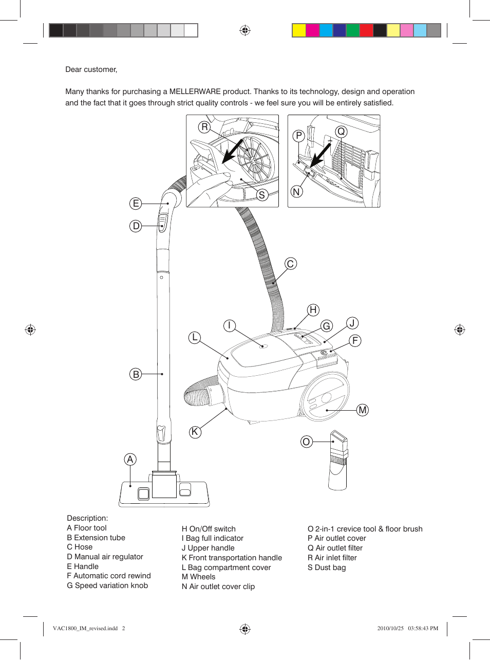Mellerware EXECUTIVE VAC18001800W User Manual | Page 2 / 7