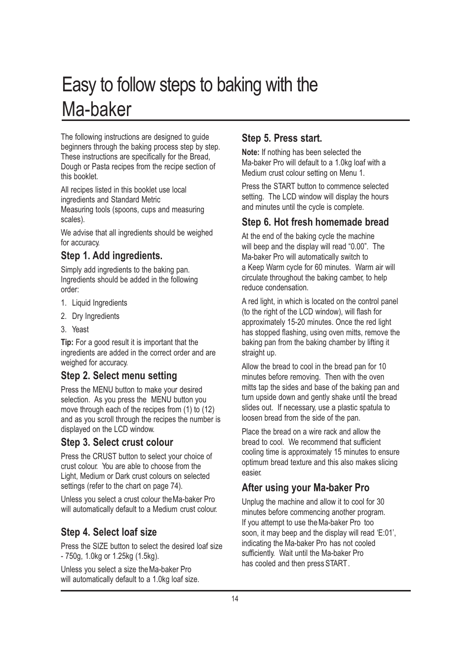 Easy to follow steps to baking with the ma-bake.r | Mellerware 26550550W User Manual | Page 14 / 81