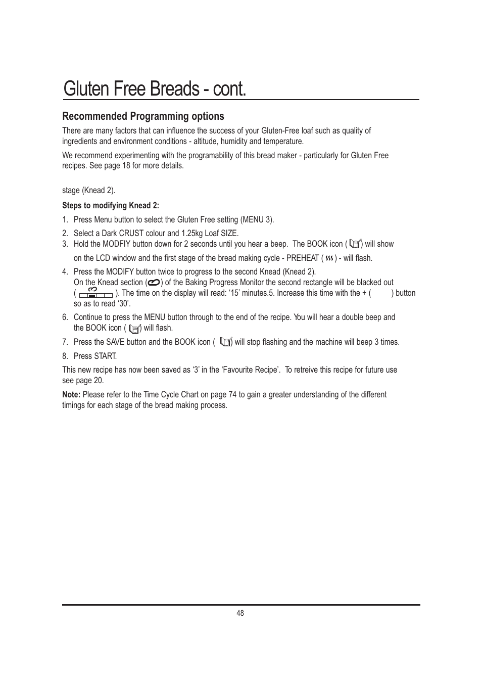 Gluten free breads - cont, Recommended programming options | Mellerware 26550550W User Manual | Page 48 / 81