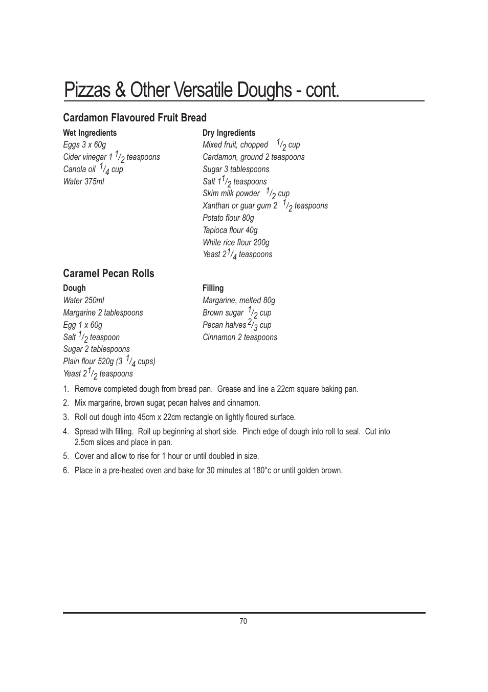 Pizzas & other versatile doughs - cont, Cardamon flavoured fruit bread, Caramel pecan rolls | Mellerware 26550550W User Manual | Page 70 / 81