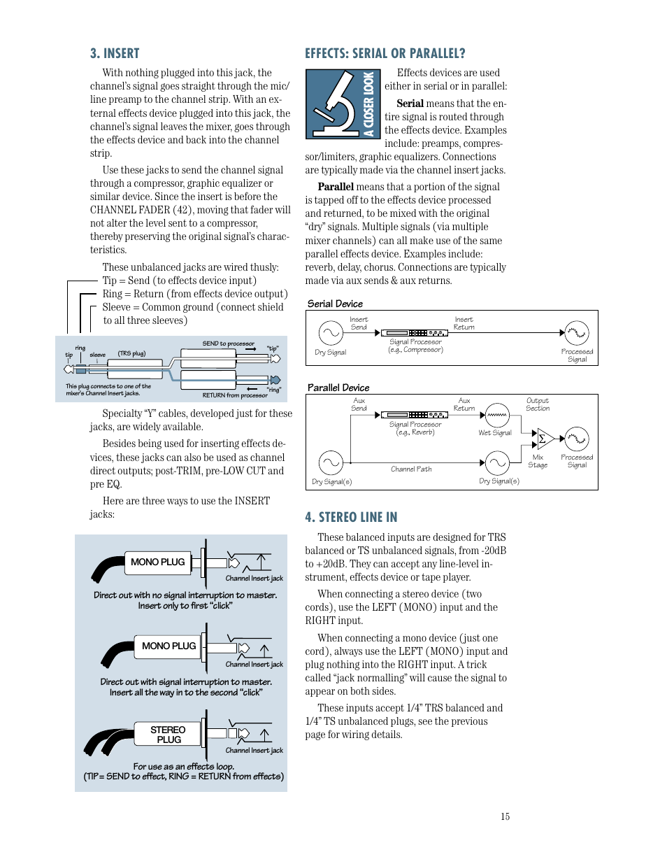 Insert, Effects: serial or parallel, Stereo line in | MACKIE SR244-VLZ PRO User Manual | Page 15 / 31
