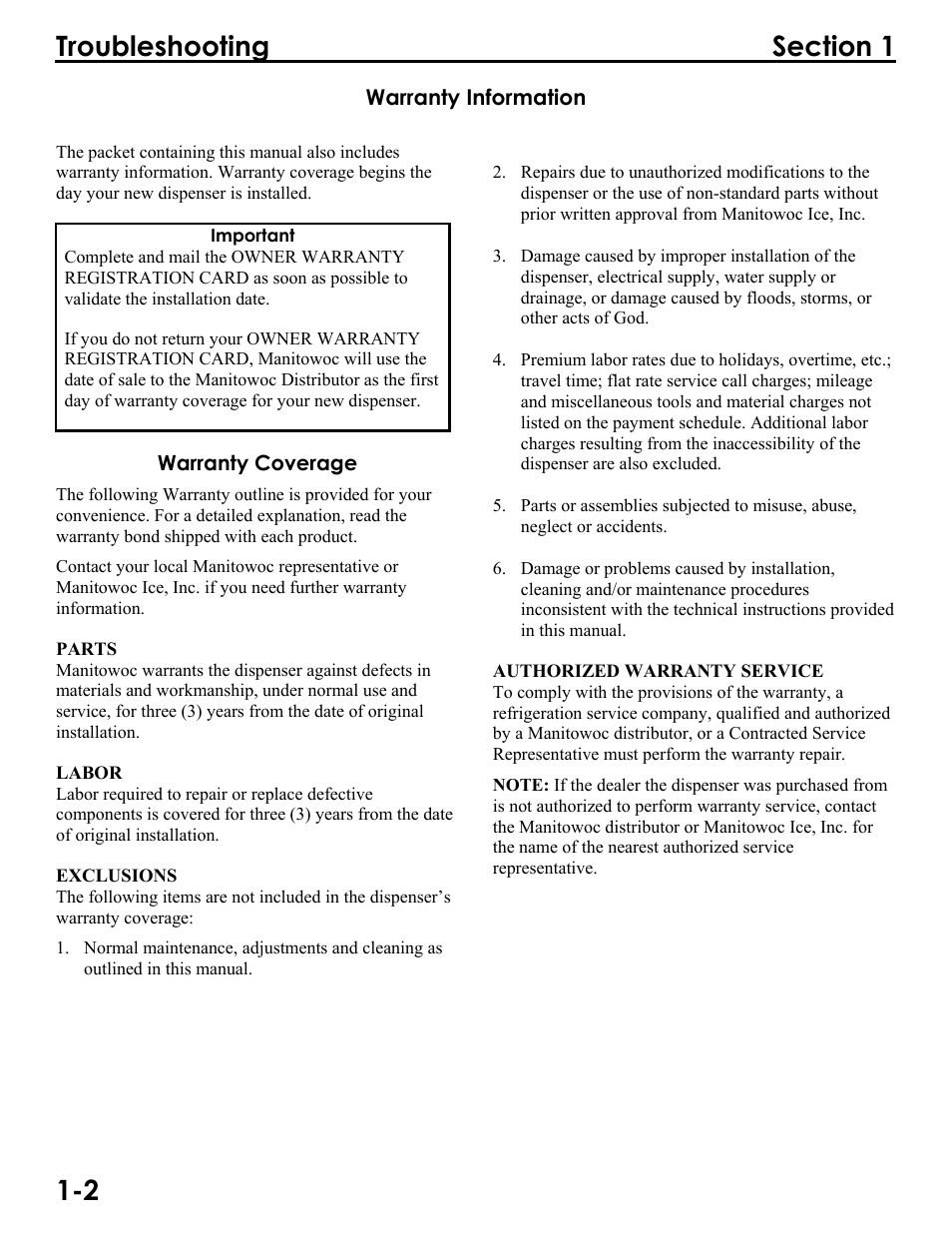 Warranty information, Warranty coverage | Manitowoc Ice Q300 User Manual | Page 6 / 45