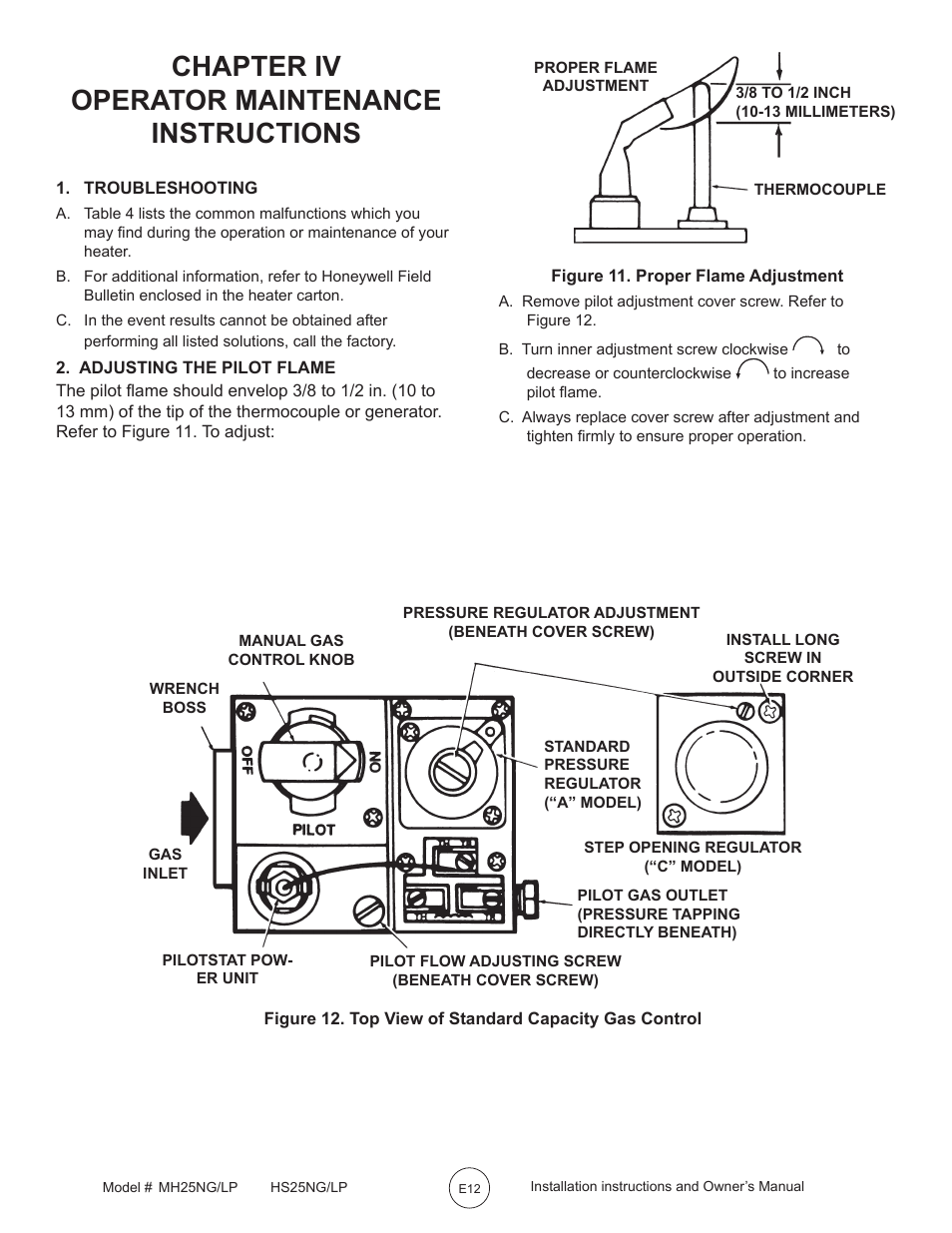 Chapter iv operator maintenance instructions | Mr. Heater MH25LP User Manual | Page 12 / 48