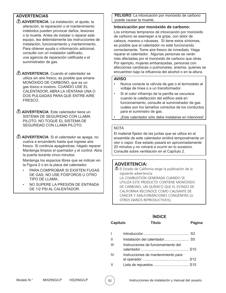 Advertencia | Mr. Heater MH25LP User Manual | Page 18 / 48