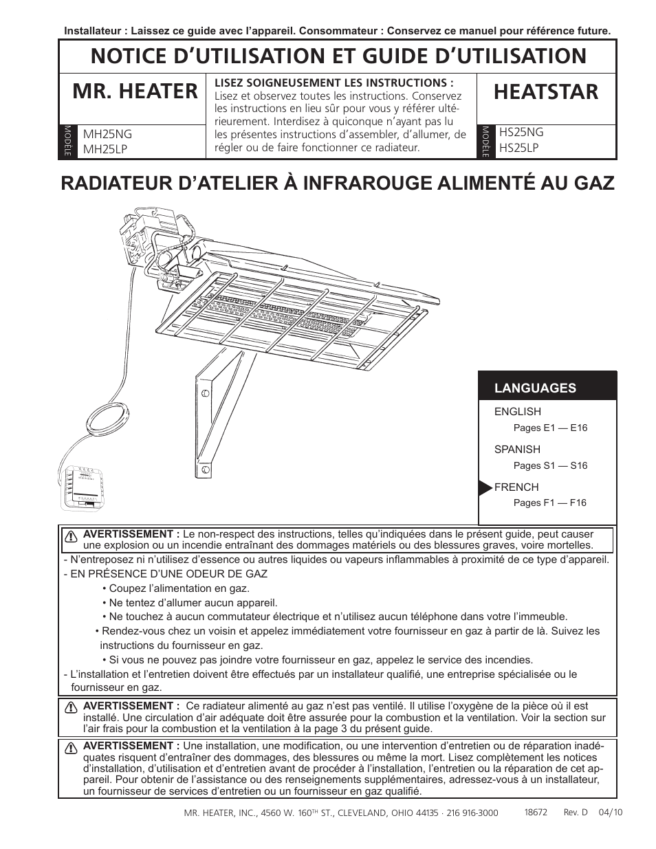 Radiateur d’atelier à infrarouge alimenté au gaz | Mr. Heater MH25LP User Manual | Page 33 / 48