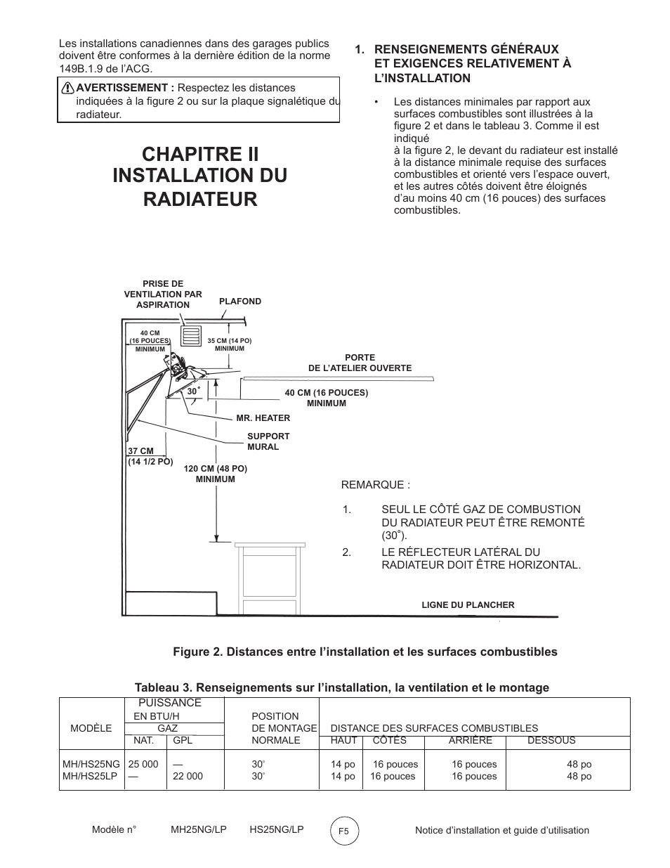 Chapitre ii installation du radiateur | Mr. Heater MH25LP User Manual | Page 37 / 48
