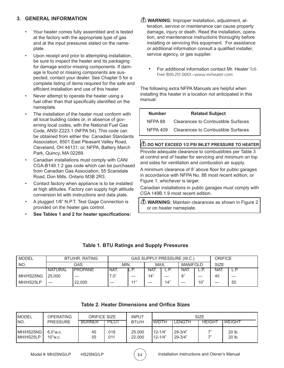 Mr. Heater MH25LP User Manual | Page 4 / 48