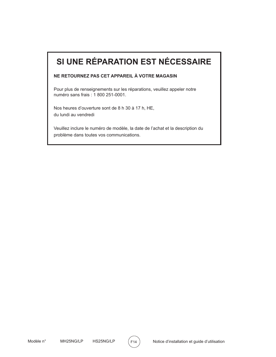 Si une réparation est nécessaire | Mr. Heater MH25LP User Manual | Page 46 / 48