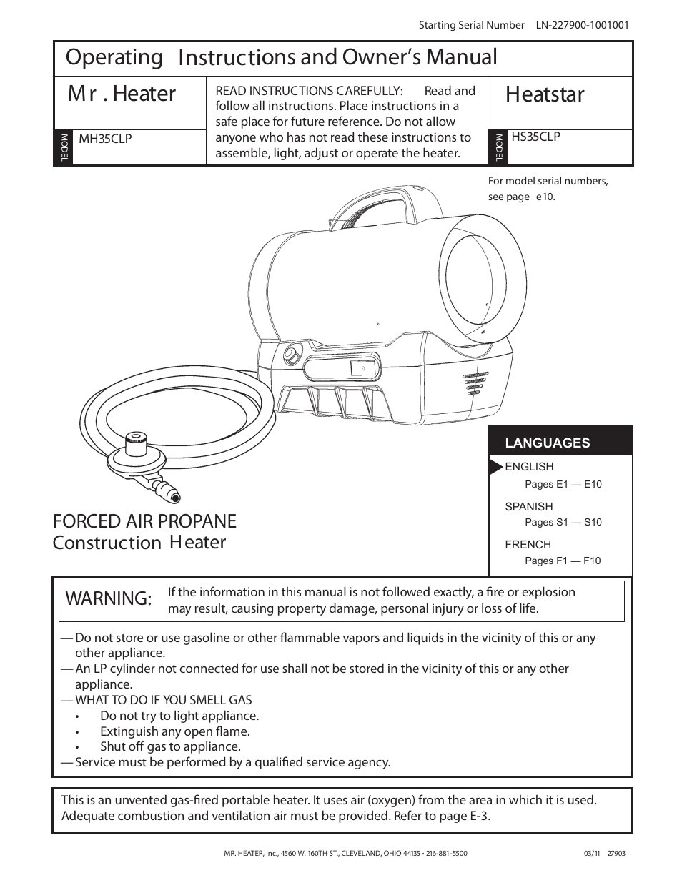 Mr. Heater HEATSTAR HS35CLP User Manual | 32 pages