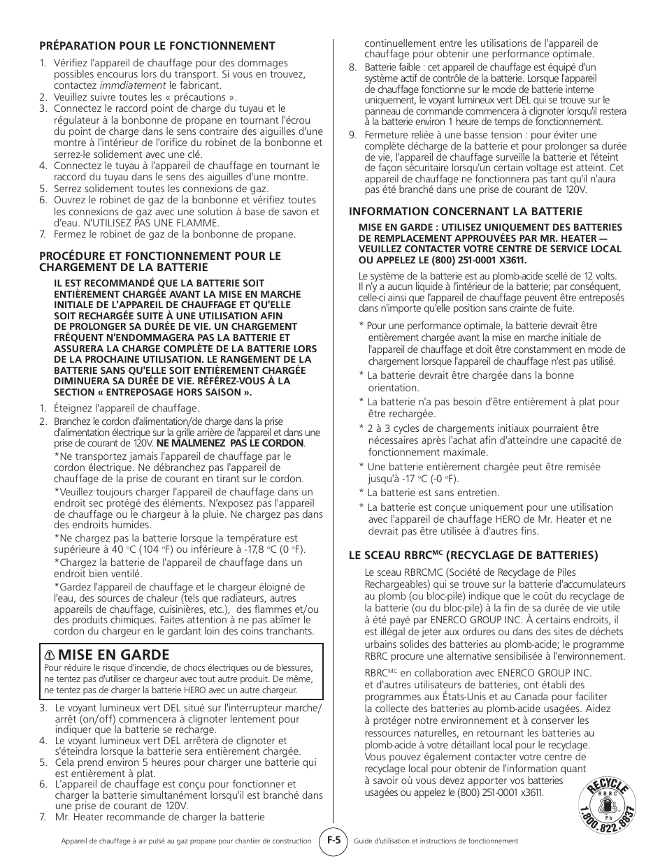 Mise en garde | Mr. Heater HEATSTAR HS35CLP User Manual | Page 27 / 32