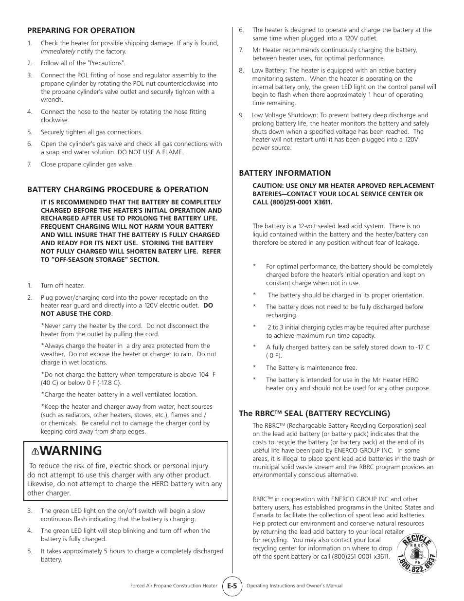 Warning | Mr. Heater HEATSTAR HS35CLP User Manual | Page 5 / 32