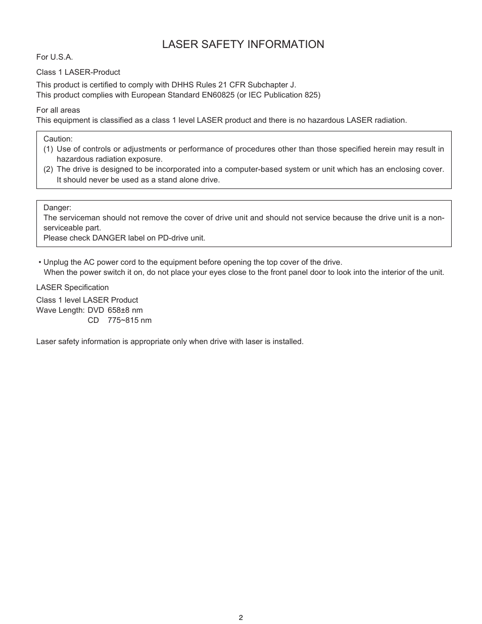 Laser safety information | Matsushita CF-30 User Manual | Page 3 / 81
