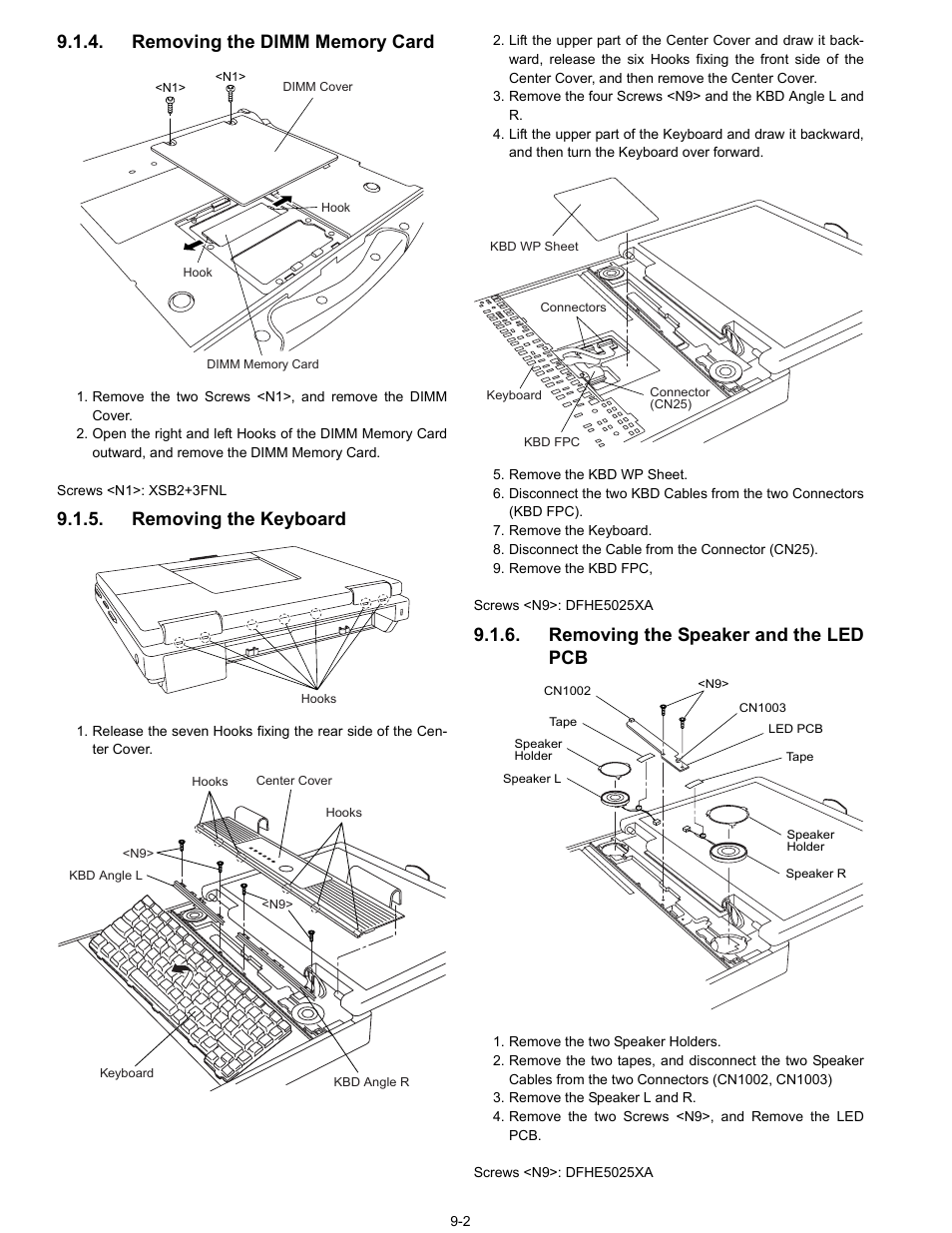 Removing the keyboard, Removing the speaker and the led pcb | Matsushita CF-74ECBAXBM User Manual | Page 24 / 50