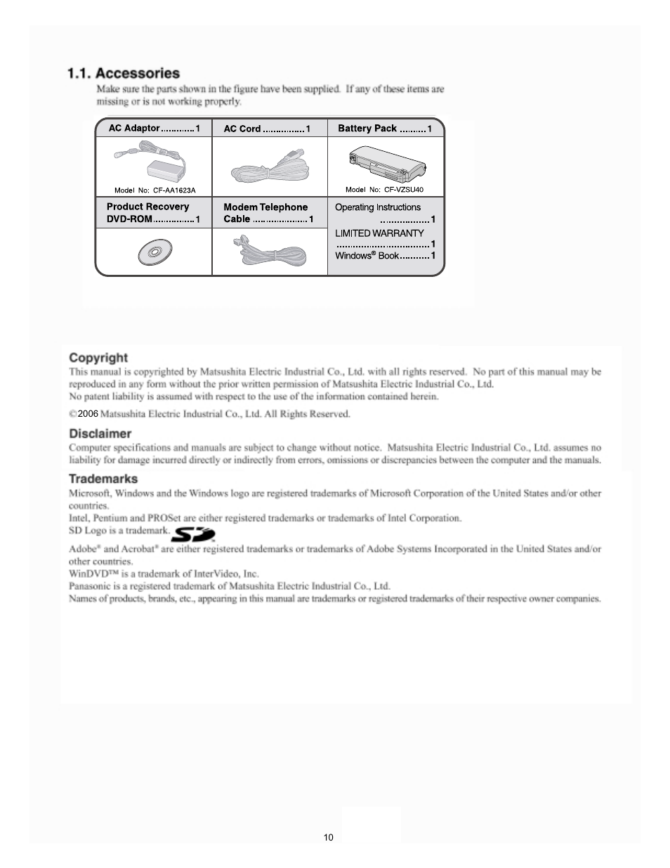 Accessories | Matsushita CF-W4HWEZZBM User Manual | Page 10 / 64