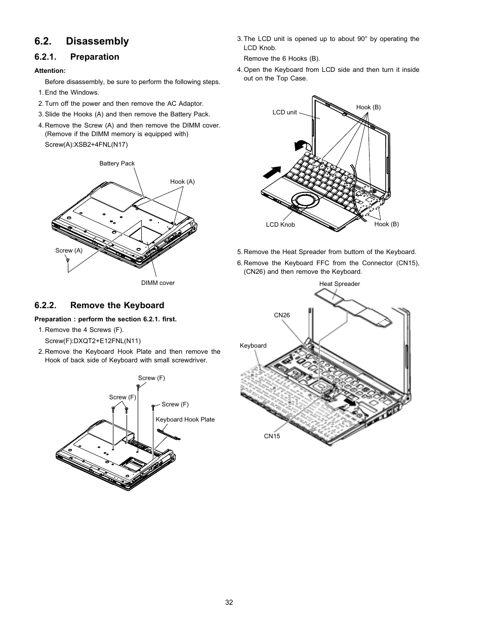 Disassembly, Preparation, Remove the keyboard | Matsushita CF-W4HWEZZBM User Manual | Page 32 / 64