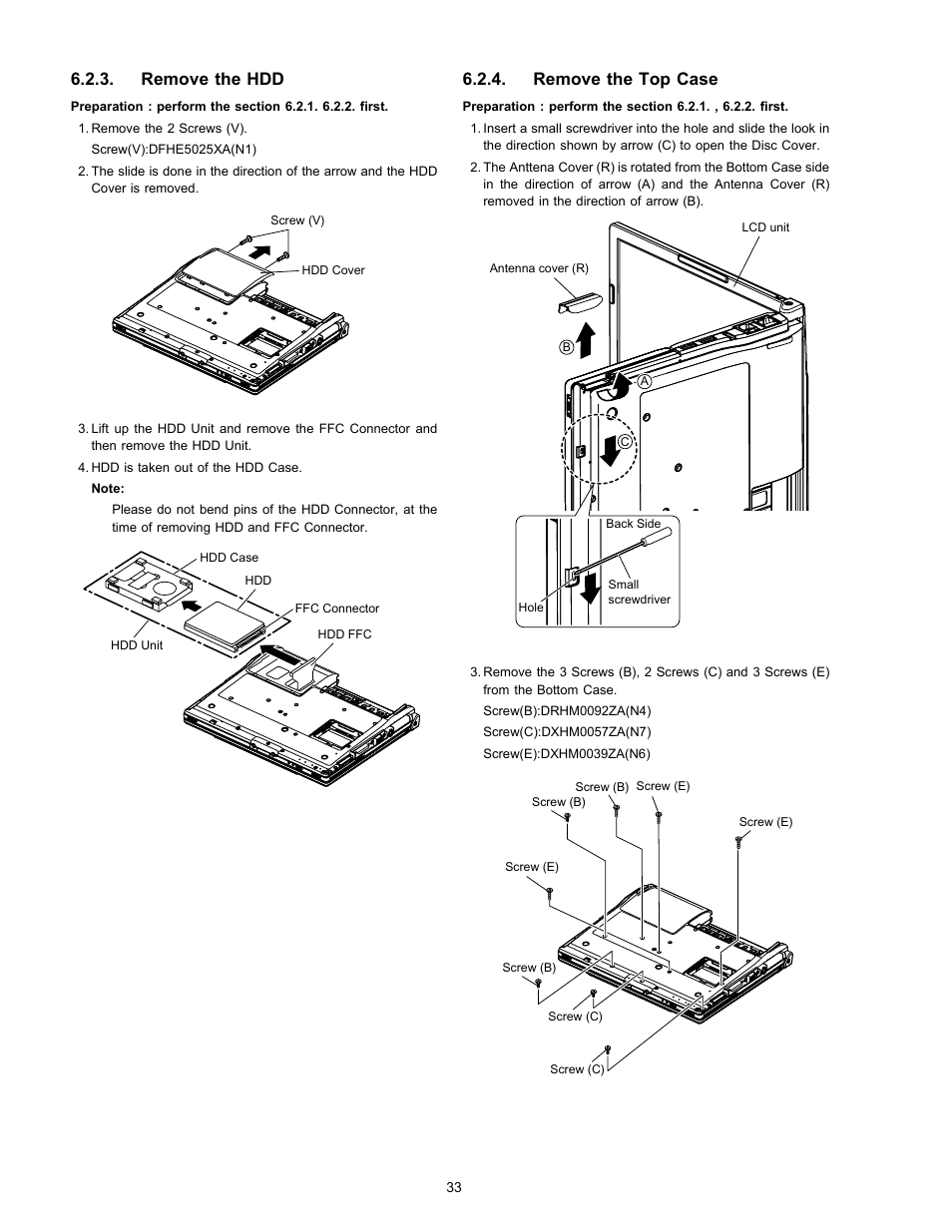 Remove the hdd, Remove the top case | Matsushita CF-W4HWEZZBM User Manual | Page 33 / 64