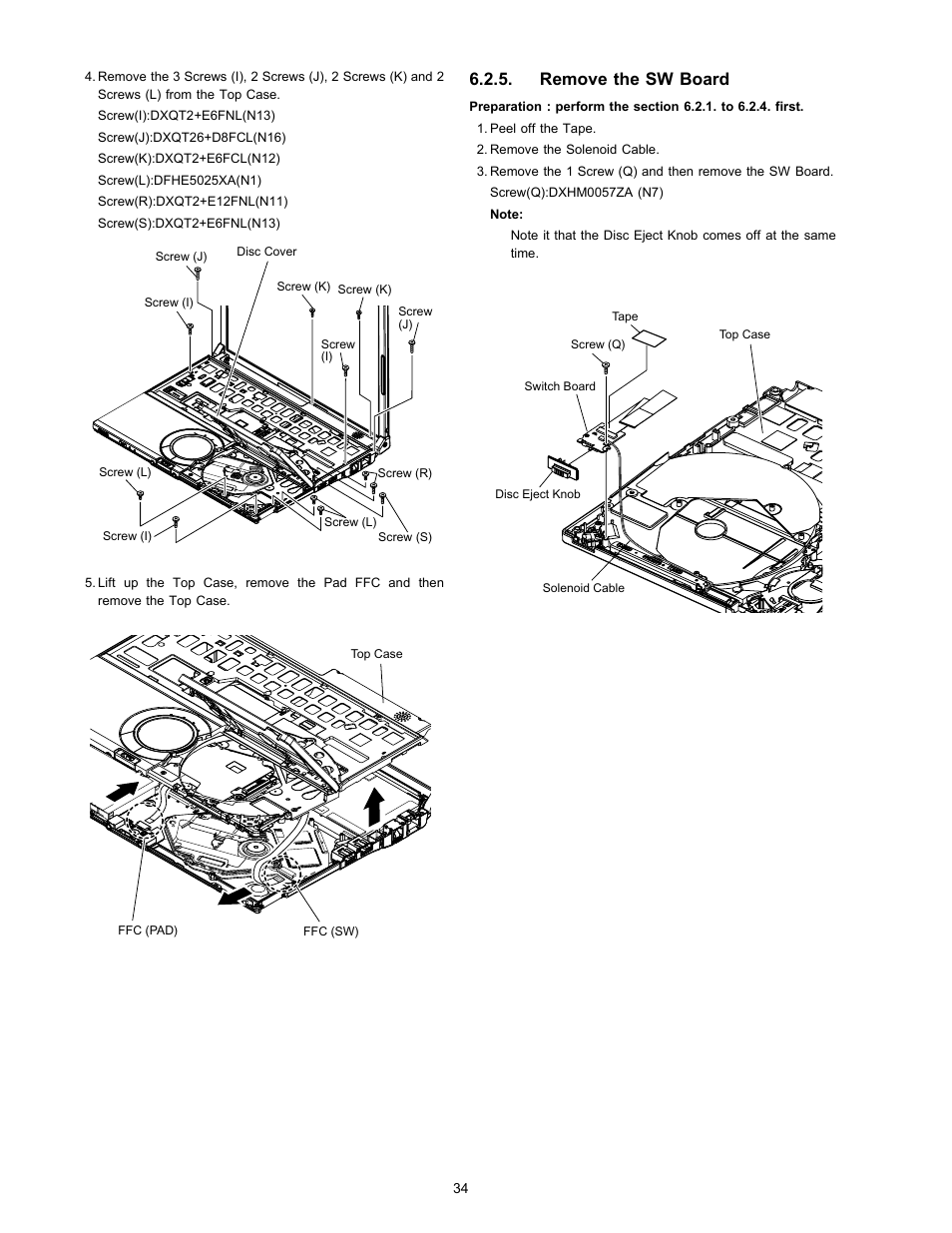 Remove the sw board | Matsushita CF-W4HWEZZBM User Manual | Page 34 / 64