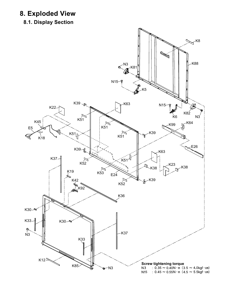 Exploded view, Display section | Matsushita CF-W4HWEZZBM User Manual | Page 58 / 64