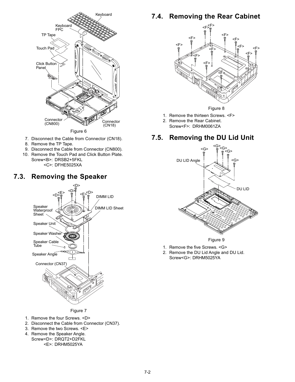 Removing the speaker, Removing the rear cabinet, Removing the du lid unit | Matsushita CF-18JHU70TW User Manual | Page 20 / 38