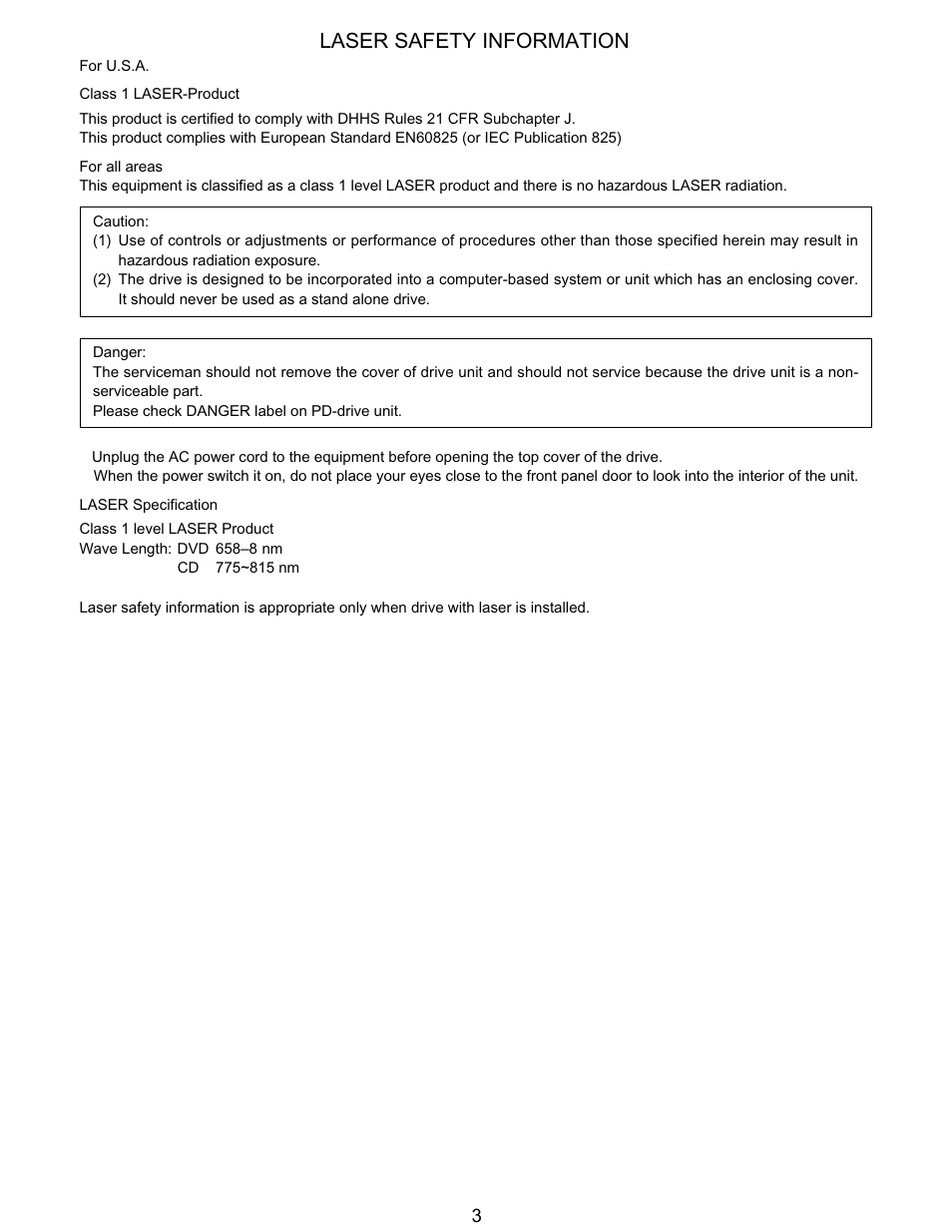 Laser safety information | Matsushita CF-Y5LWVYZ 1 2 User Manual | Page 3 / 96