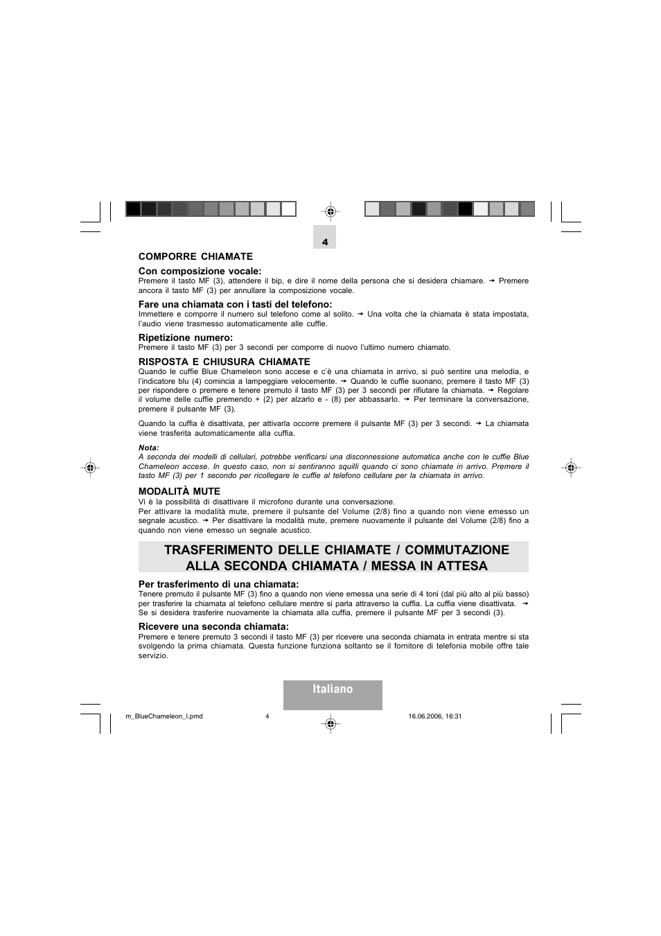 Italiano | Mr Handsfree Bluetooth Headset Blue Chameleon User Manual | Page 28 / 63