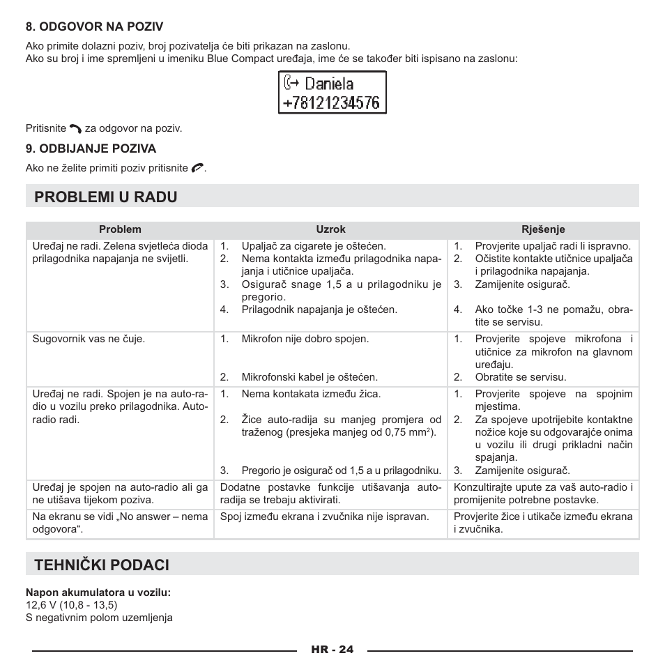 Problemi u radu, Tehnički podaci | Mr Handsfree Blue Compact Microphone User Manual | Page 237 / 291