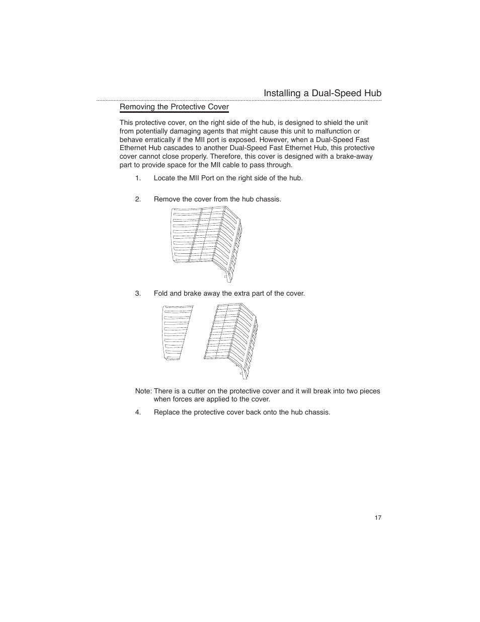 Removing the protective cover, Installing a dual-speed hub | Macsense Connectivity FDH-608/616 User Manual | Page 19 / 27